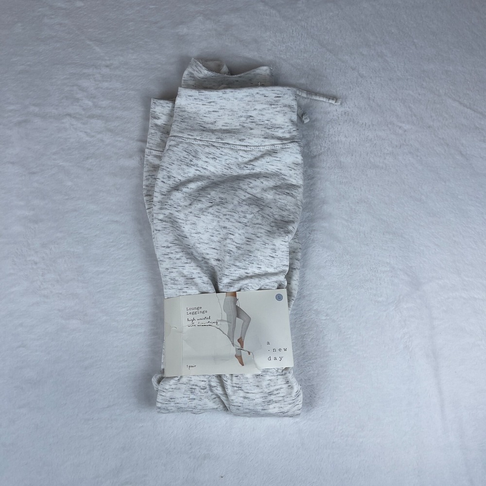 A New Day Lounge Leggings Womens Large‎ Cream Heather Soft High Waist Drawstring